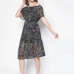 Sera Black Floral Print A-Line Dress-picture-44