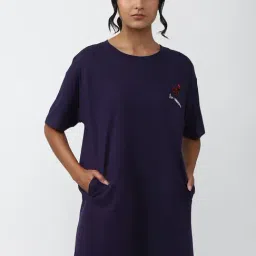 Forever 21 Navy Cotton Printed T-Shirt Dress-image-4