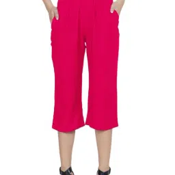 PATRORNA Dark Pink Cotton Blend Slim Fit Mid Rise Capris-image-21