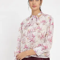 MADAME Off White Floral Print Top-image-98