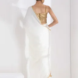 Swtantra Cream Woven Saree Without Blouse image 2