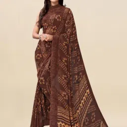 Satrani Brown Bandhani Print Saree With Unstitched Blouse-image-6