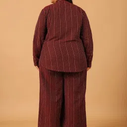 Moms Maternity Maroon Striped Plus Size Shirt With Trousers image 2