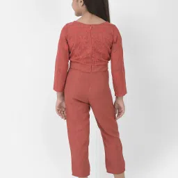 Eavan Kids Pink Self Design Full Sleeves Jumpsuit image 2