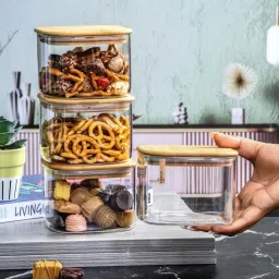 Goodhomes Transparent Glass Storage Jar with Wooden Lid - Set of 4 image 2