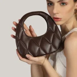 MINI WESST Brown Quilted Hobo Handbag-image-52