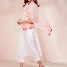 Fabindia Peach Embroidered Dupatta image 2