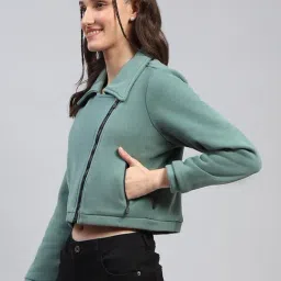 Rock.it by Monte Carlo Women Solid Regular Fit Collared Neck Full Sleeve Jacket With Zipper Closure image 3