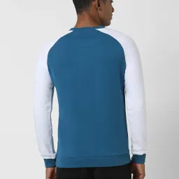 Peter England University Blue & White Slim Fit Colour Block Sweatshirt image 2