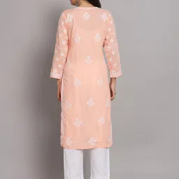 PARAMOUNT CHIKAN Peach Cotton Lucknowi Chikankari Straight Kurta image 2