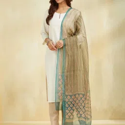 Fabindia Beige & Green Printed Dupatta image 2