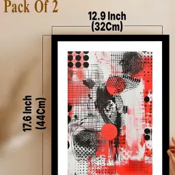 Art Street Red Wood Abstract Retro Design Wall Painting - Set of 2 image 2