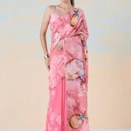 navyasa by liva Pink Printed Saree With Unstitched Blouse-picture-18