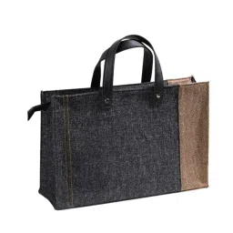 Nestasia Black And Beige Eco-Friendly Multipurpose Zippered Jute Waterproof Lunch Bag (15 X 10 Inch) image 2