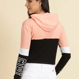 showoffff SHOWOFF Peach & Black Cotton Graphic Print Hoodie image 2