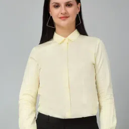 Cantabil Yellow Cotton Regular Fit Shirt-image-64