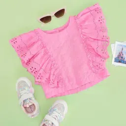 Pantaloons Junior Girls Sachet Pink Cotton Solid Casual Tops & Tees-image-10