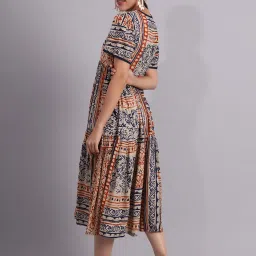 DECKEDUP Beige Printed Midi Dress image 2