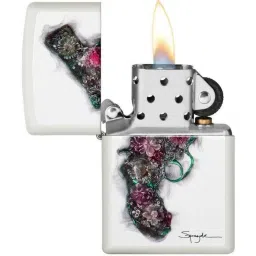 Zippo White & Black Spazuk Flower Pistol Brass Pocket Lighter image 2