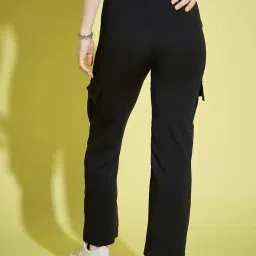 BUYNEWTREND Black Straight Fit High Rise Pants image 2