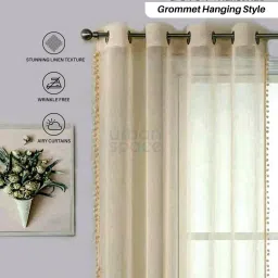 Urban Space Cream Polyester Window Curtain with Eyelets & Tieback (5 ft) image 2