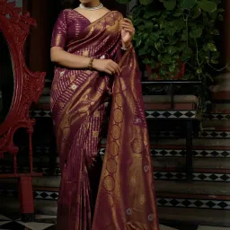 Vardha Wine Woven Saree With Unstitched Blouse image 2