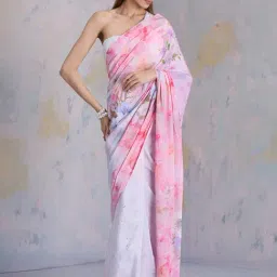 navyasa by liva Pink Printed Saree With Unstitched Blouse-picture-42