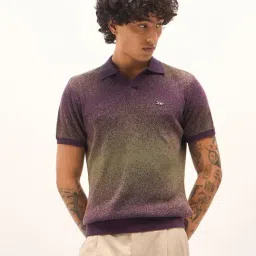 The Bear House Purple Cotton Slim fit Abstract Polo Shirt-picture-44