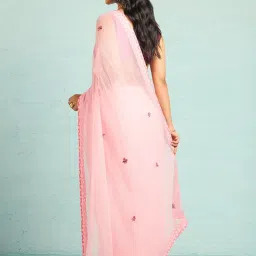 Taneira Pink Embroidered Saree With Unstitched Blouse image 2