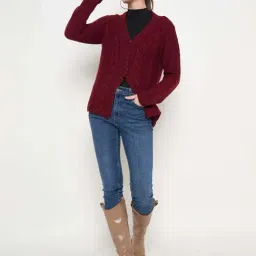MADAME Maroon Embroidered Sweater image 5