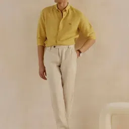 Andamen Yellow Linen Regular Solid Shirt image 4