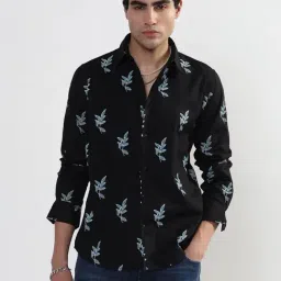 SHOWOFF Black Slim Fit Printed Shirt-image-61