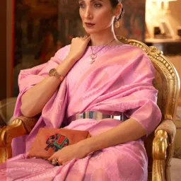 Satrani Pink Silk Woven Saree With Unstitched Blouse image 2