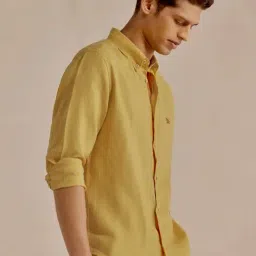 Andamen Yellow Linen Regular Solid Shirt image 3