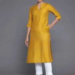 Libas Mustard Striped Straight Kurta-picture-34