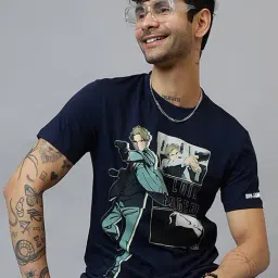 Free Authority Navy Blue Regular Fit Printed T-Shirt-image-69