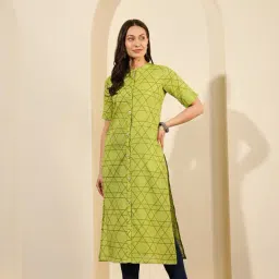 Meeranshi Lime Green Cotton Printed Straight Kurta-picture-14