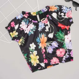 Pantaloons Junior Girls Jet Black Floral Casual Tops & Tees-image-59
