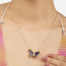 Zaveri Pearls Blue Enamel Contemporary Detachable Magnetic Butterfly Pendant & Chain-ZPFK17208-picture-20