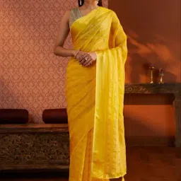 Taneira Yellow Woven Saree With Unstitched Blouse-image-63