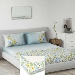 DDecor Blue Cotton 145TC Floral Print Bedsheet with 2 Pillow Cover-image-49