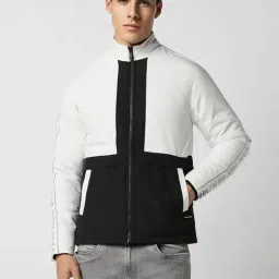 Van Heusen White Cotton Regular Fit Colour Block Jacket-image-25