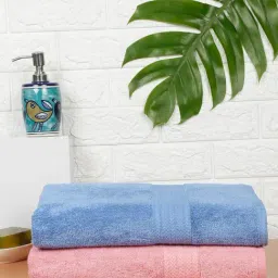 Creeva Classic Baby Pink and Royal Blue Cotton Solid Towels-image-90
