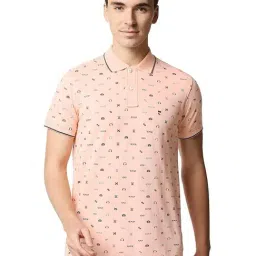 Basics Peach Parfait Cotton Muscle Fit Printed Polo T-Shirt-picture-13