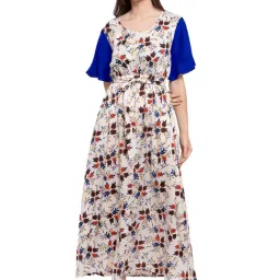 PATRORNA Cream Floral Print Nighty-image-7