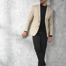 Crimsoune Club Beige Regular Fit Checked Blazer-image-94