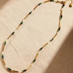 Real Gold Plated Z Mixed Stone Necklace-image-89