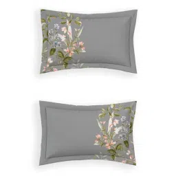 DDecor Grey Cotton 145TC Floral Print Bedsheet with 2 Pillow Cover image 4