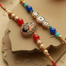 Saraf RS Jewellery Evil Eye and Peacock Rakhi with Roli Chawal - Set of 2-picture-23