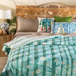 Freedom Tree Brahmakamal Cotton Aqua Blue Double Quilt-picture-0